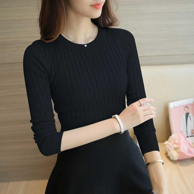 Winter Warm Knitted T Shirt Women Autumn Winter Warm Long Sleeve