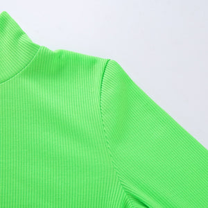 2019 Autumn Winter Neon Color Ribbed T Shirt Women Long Sleeve Turtleneck Tshirt Fashion Knitted Tops Tee Femme