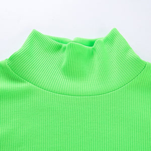 2019 Autumn Winter Neon Color Ribbed T Shirt Women Long Sleeve Turtleneck Tshirt Fashion Knitted Tops Tee Femme