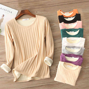 Autumn Winter Women Long Sleeve T Shirt Tees Warm Thick Velvet T-Shirts Female Underwear Bottoming Shirt Tops Plus