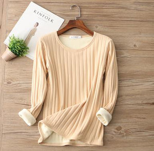 Autumn Winter Women Long Sleeve T Shirt Tees Warm Thick Velvet T-Shirts Female Underwear Bottoming Shirt Tops Plus