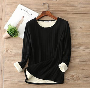 Autumn Winter Women Long Sleeve T Shirt Tees Warm Thick Velvet T-Shirts Female Underwear Bottoming Shirt Tops Plus