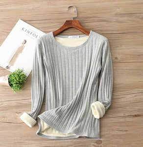 Autumn Winter Women Long Sleeve T Shirt Tees Warm Thick Velvet T-Shirts Female Underwear Bottoming Shirt Tops Plus