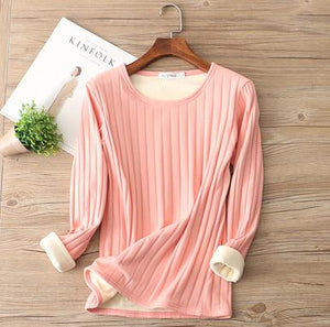 Autumn Winter Women Long Sleeve T Shirt Tees Warm Thick Velvet T-Shirts Female Underwear Bottoming Shirt Tops Plus