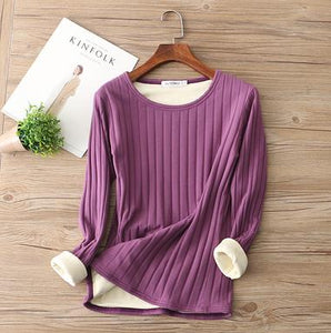 Autumn Winter Women Long Sleeve T Shirt Tees Warm Thick Velvet T-Shirts Female Underwear Bottoming Shirt Tops Plus