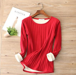 Autumn Winter Women Long Sleeve T Shirt Tees Warm Thick Velvet T-Shirts Female Underwear Bottoming Shirt Tops Plus