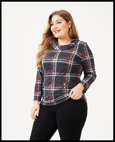 MK 2019 fall winter Plus Size Womens Long sleeve Plaid t-shirt fashion ladies Vintage elegant shirts mom elegant Extensible tops