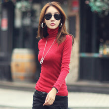 Load image into Gallery viewer, 2019 Autumn Winter Female T-shirt Fashion Shirt Solid Women Long Sleeve Turtleneck Bright Wire Basic Casual Top Tees Elasticity