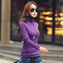 Load image into Gallery viewer, 2019 Autumn Winter Female T-shirt Fashion Shirt Solid Women Long Sleeve Turtleneck Bright Wire Basic Casual Top Tees Elasticity