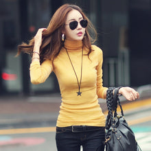 Load image into Gallery viewer, 2019 Autumn Winter Female T-shirt Fashion Shirt Solid Women Long Sleeve Turtleneck Bright Wire Basic Casual Top Tees Elasticity