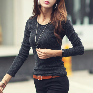 2019 Autumn Winter Female T-shirt Fashion Shirt Solid Women Long Sleeve Turtleneck Bright Wire Basic Casual Top Tees Elasticity