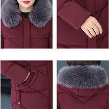 Load image into Gallery viewer, Mom winter parka coat women gray black wine red hooded warmth clothing