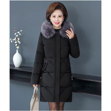 Load image into Gallery viewer, Mom winter parka coat women gray black wine red hooded warmth clothing