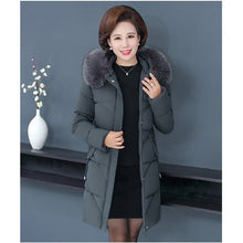 Load image into Gallery viewer, Mom winter parka coat women gray black wine red hooded warmth clothing