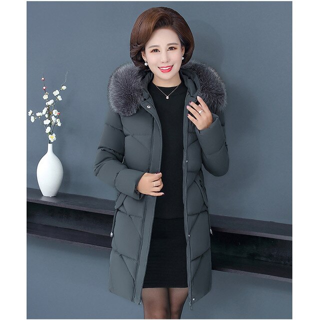 Mom winter parka coat women gray black wine red hooded warmth clothing