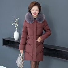 Load image into Gallery viewer, Mom winter parka coat women gray black wine red hooded warmth clothing