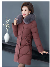 Load image into Gallery viewer, Mom winter parka coat women gray black wine red hooded warmth clothing