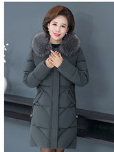 Load image into Gallery viewer, Mom winter parka coat women gray black wine red hooded warmth clothing