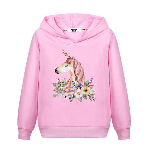 Flower Unicorn Clothes Girl's Spring Hoodie Thin Cotton Casual Pullover Kids Zebra Print Sweatshirt Girl Fashion Print Coat