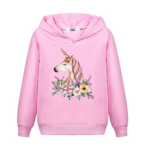 Flower Unicorn Clothes Girl's Spring Hoodie Thin Cotton Casual Pullover Kids Zebra Print Sweatshirt Girl Fashion Print Coat