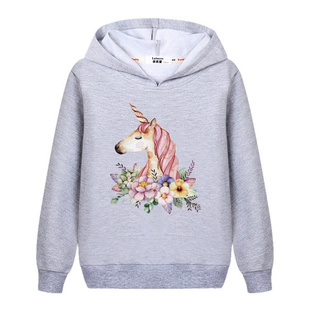 Flower Unicorn Clothes Girl's Spring Hoodie Thin Cotton Casual Pullover Kids Zebra Print Sweatshirt Girl Fashion Print Coat